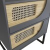 Mesa de Luz Dos Cajones Grafito Detalle Madera Clara y Rattan Mesa de Luz Dos Cajones Grafito Detalle Madera Clara y Rattan