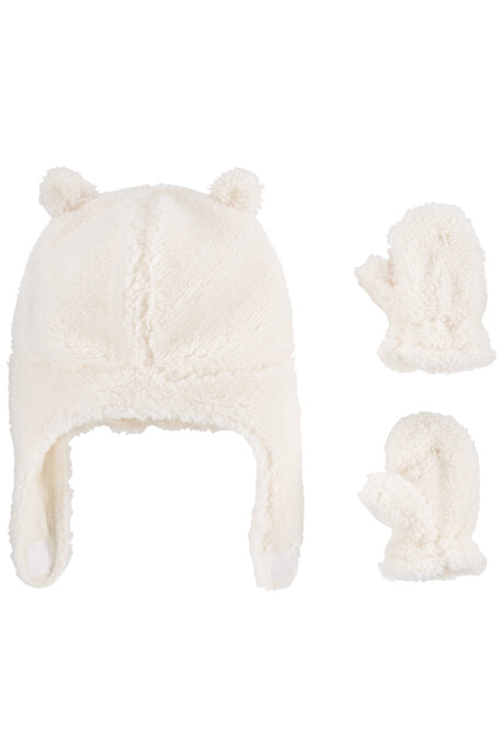 Gorro con orejas y mitones de sherpa Sin color
