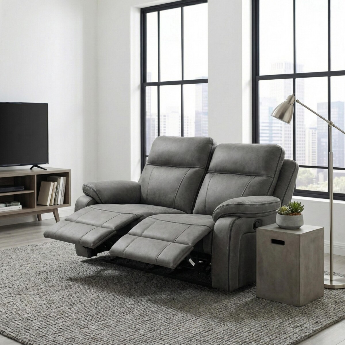 Sillón Recliner Apollo - 2 Cuerpos Marrón - Gris 