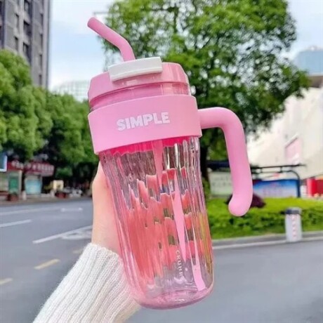 Vaso con manija y sorbito Rosado