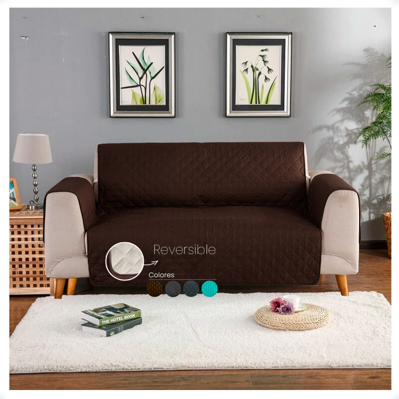 CUBRE SOFA SILLON 2 CUERPO REVERSIBLE IMPERMEABLE Marron