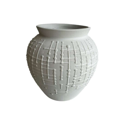 Florero Ceramica D175X18Cm Puntillo Blanco