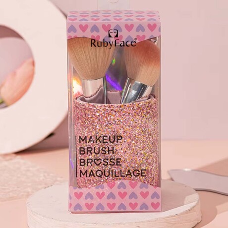 Set de 5 Brochas Maquillaje con Recipiente Porta Pinceles Rosado