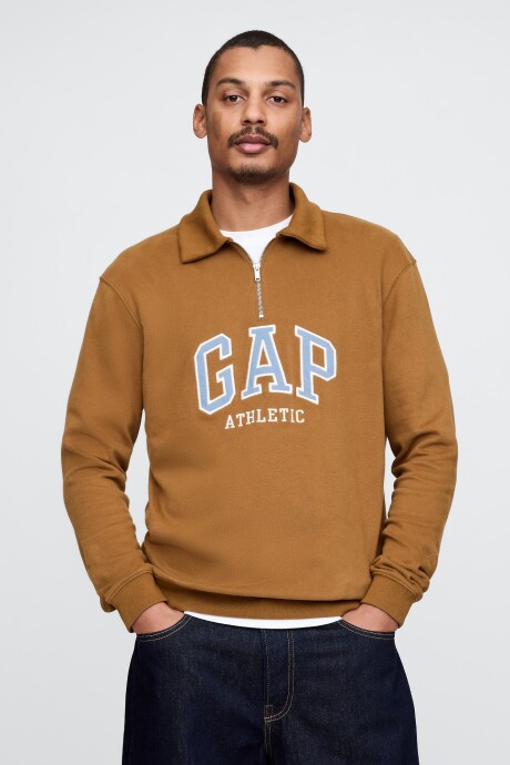 Buzo Deportivo Medio Cierre Logo Gap Hombre Bright Brown