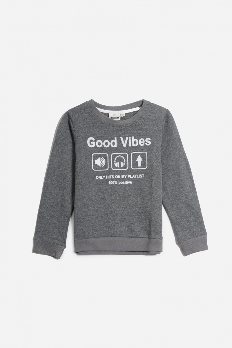 Buzo estampa Good Vibes GRIS OSCURO