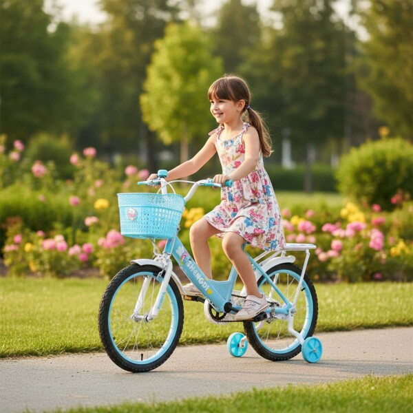Bicicleta infantil Shengdi Rodado 18 Canasto Parrilla Hadas Color Celeste