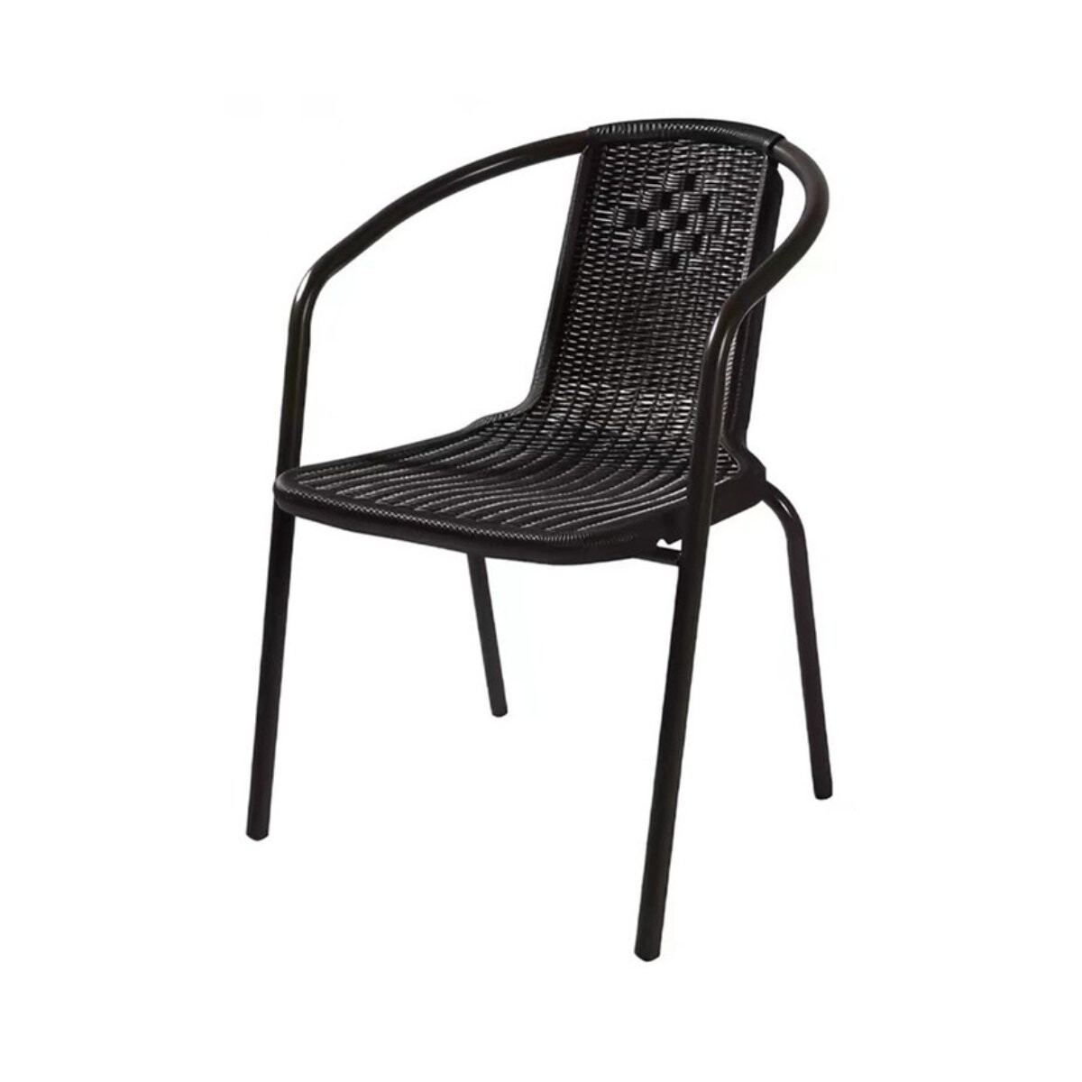 Silla de plastico con posabrazos imita rattan negro 