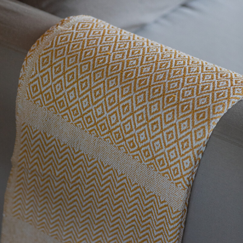 Manta para sillón y cama algodón Rombos Mostaza 180 x 130 cm