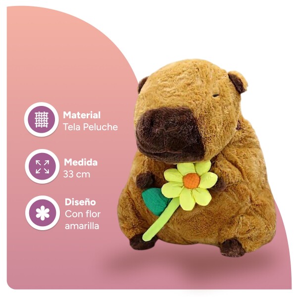 Mochila Infantil Capibara Peluche con Cierre y Flor Amarilla Diseño Capibara Flor Amarilla