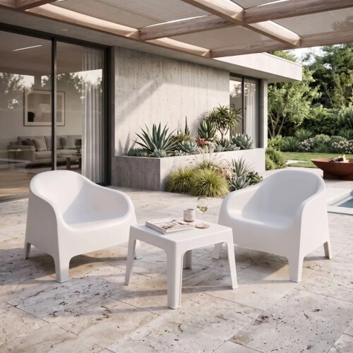 Juego De Jardín Skarpo - 2 Sillas + Mesa Master Apilables Blanco