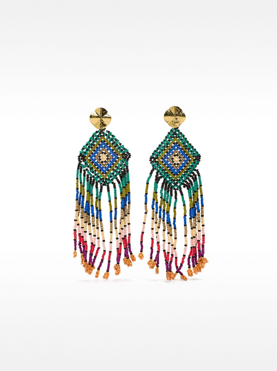 Pendientes De Rombo A Rayas Con Abalorios - multicolor 