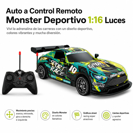 Auto a Control Remoto Monster Deportivo 1:16 Luces A Pilas Amarillo/verde