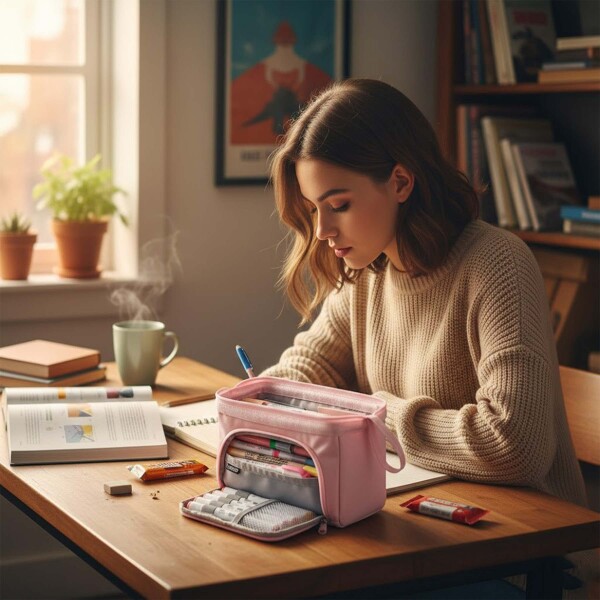 Cartuchera Escolar Liceal Organizador 22cm Gran Capacidad Color Rosado