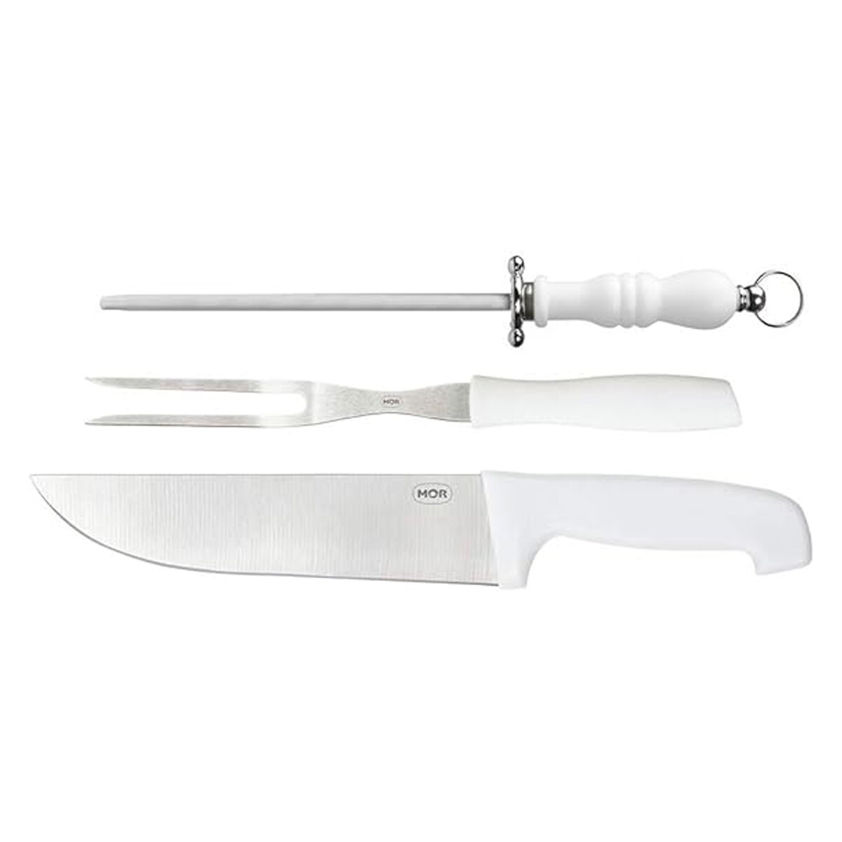 Set asador: Cuchillo y tenedor mango blanco - BLANCO 