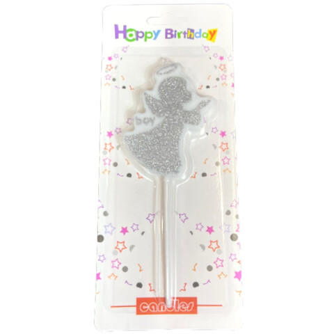 Vela Angelito con Glitter Plateado