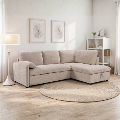 Rinconera cama Cosmo (c/baúl) - Tela Microfibra - Chaise derecho 120 (Beige)