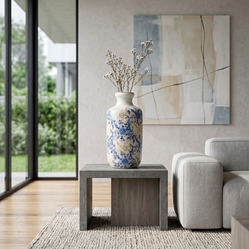 JARRON CERAMICA ESTAMP AZUL 27CM Unica