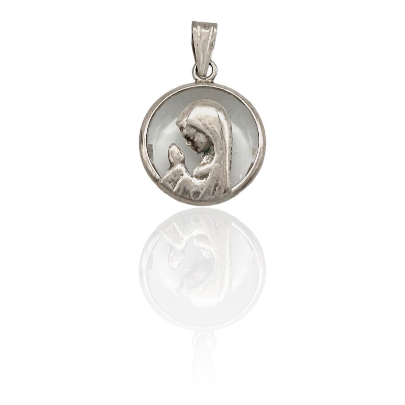 Dije Colgante Virgen Niña-Plata 925-Piedra Cuarzo cristal-CP3034 conpiedra