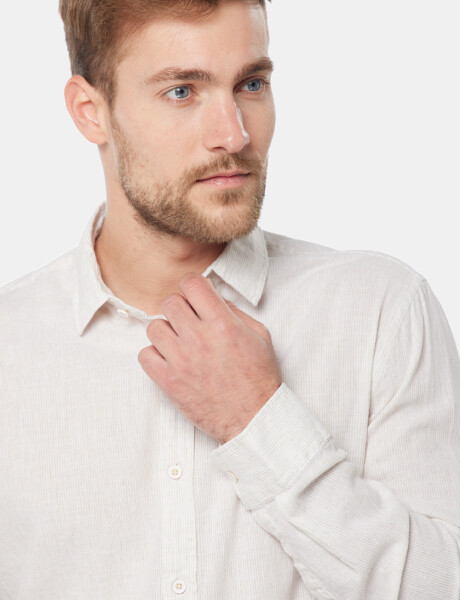 CAMISA DE LINO RAYADA Beige