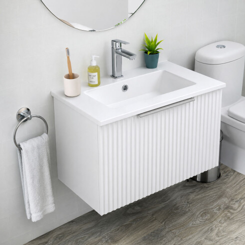 MUEBLE BAÑO EN MDF LAQUEADO 61X39.5X38CM BLANCO MATE C/BACHA LOZA BLANCO