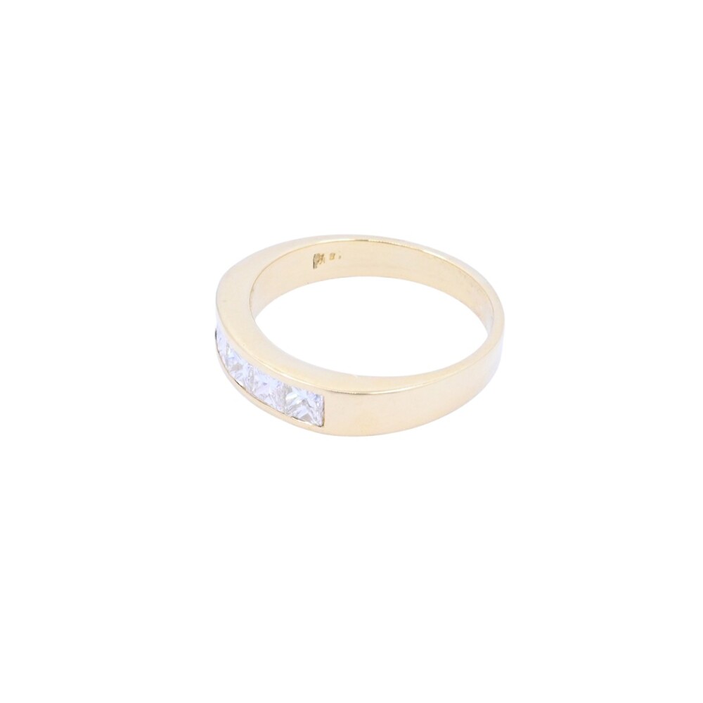 Anillo medio sin fin oro 18k amarillo carril con 5 brillantes princesa. Anillo medio sin fin oro 18k amarillo carril con 5 brillantes princesa.