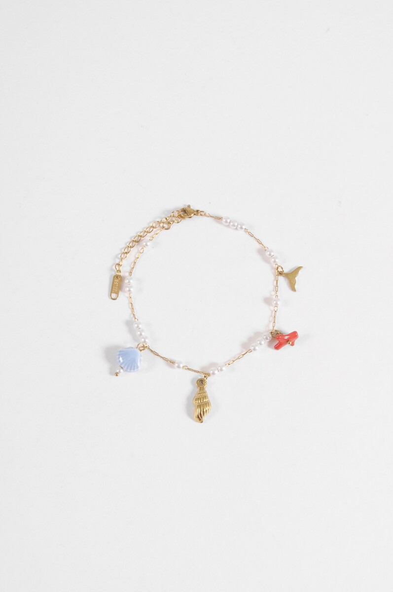 Tobillera cadena dijes de mar acero - dorado 