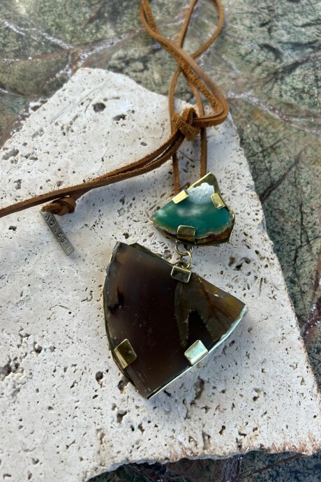 Cracked Necklace Verde Agua Y Marron