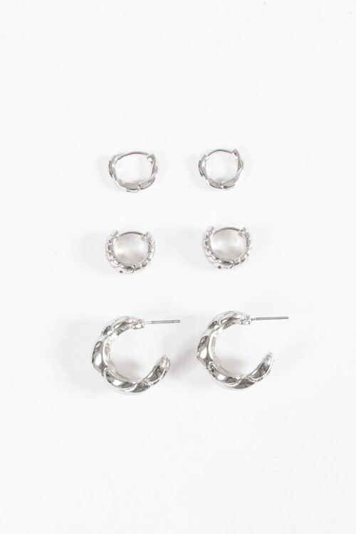Set de tres aros texture plateado