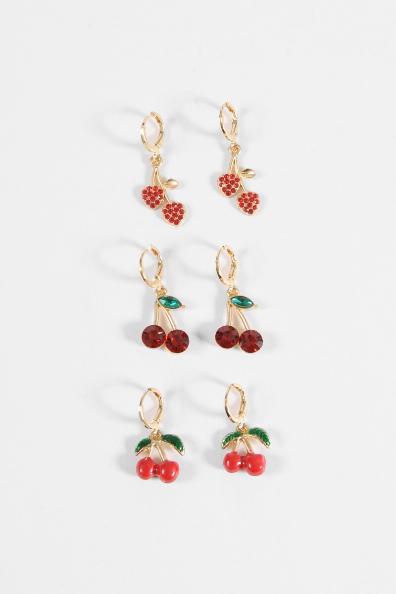 Set de aros dije cherry dorado