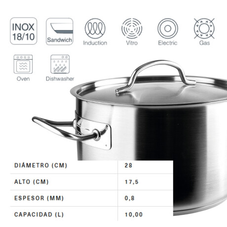 Cacerola inox con tapa 28 x17.5 cm 10.2 lts Cacerola inox con tapa 28 x17.5 cm 10.2 lts