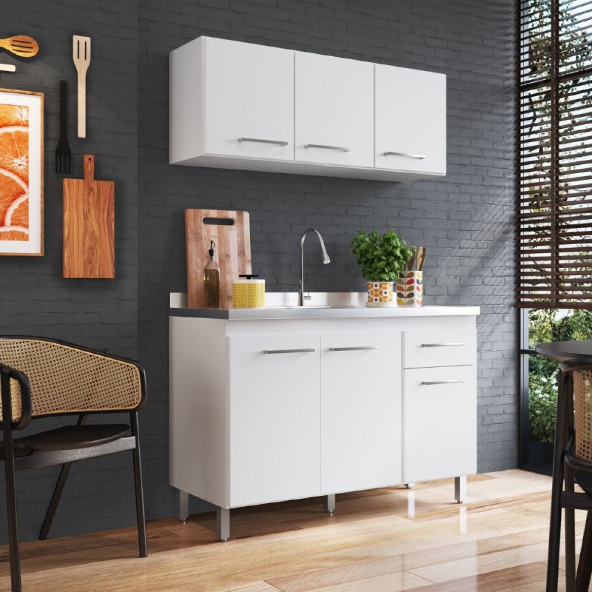 COMBO: ARMARIO BAJO MESADA + AEREO 3 PUERTAS 1.20 MT - BLANCO 