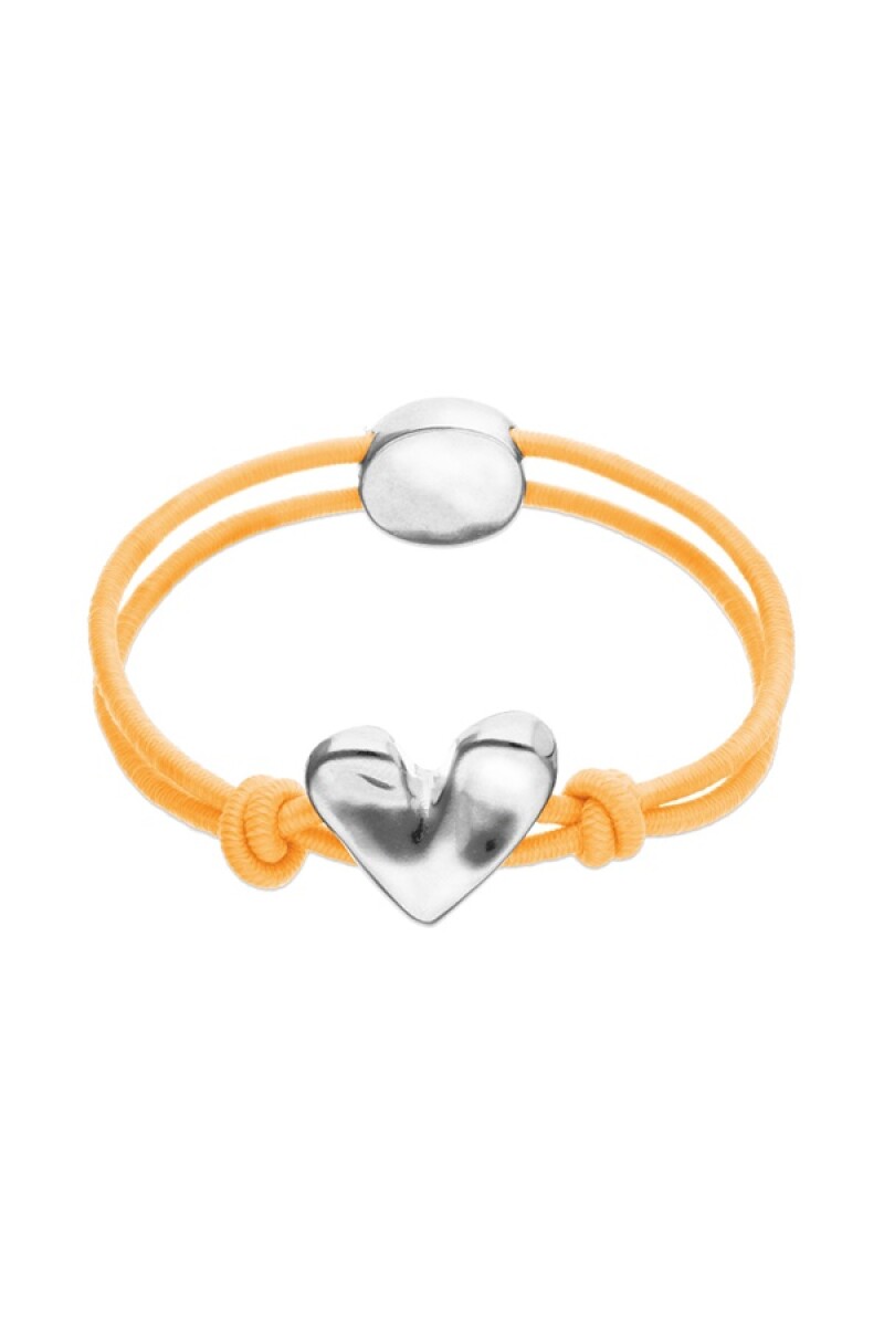 PULSERA DE HILO ELÁSTICO NARANJA CON CORAZÓN BAÑADO EN PLATA DE LEY - Pulsera 