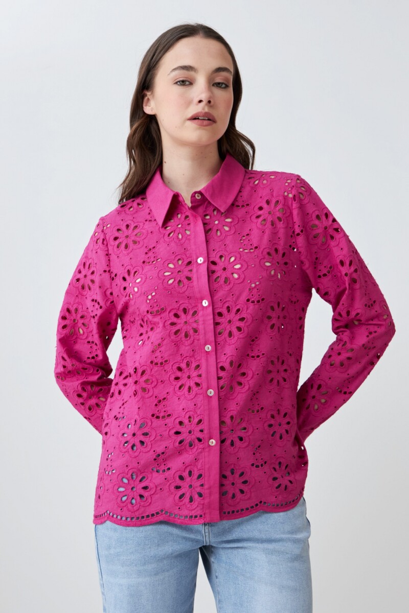 Camisa de broderie fucsia