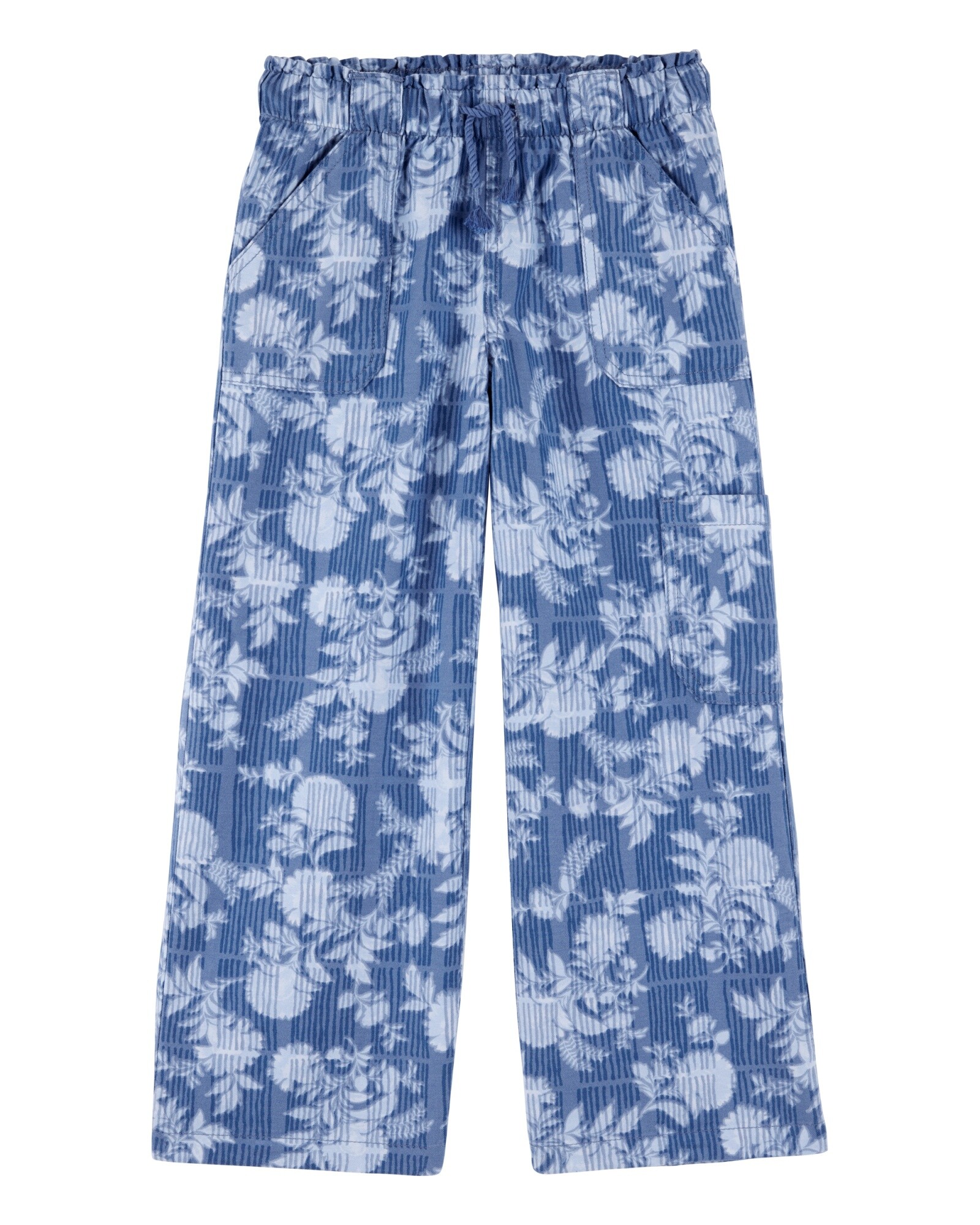 Pantalón de algodón, azul, diseño floral Sin color