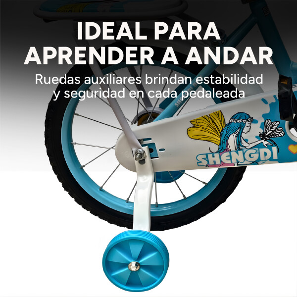 Bicicleta infantil Shengdi Rodado 16 Canasto Parrilla Hadas Celeste 1