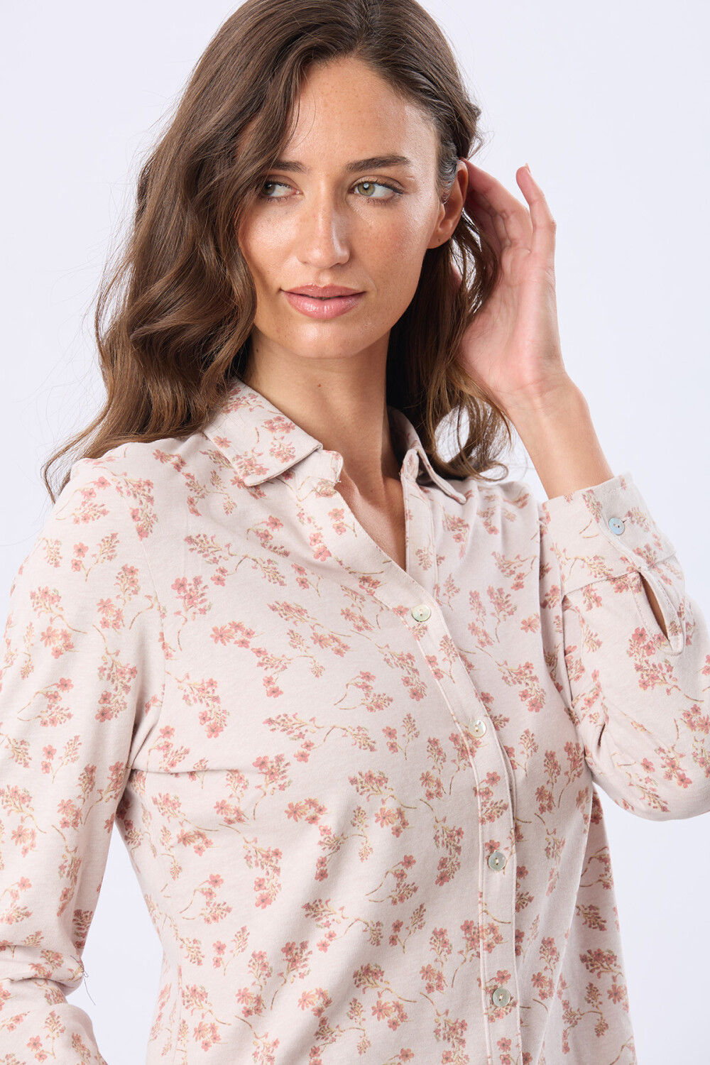 CAMISA ESTAMPADA DE ALGODÓN Beige