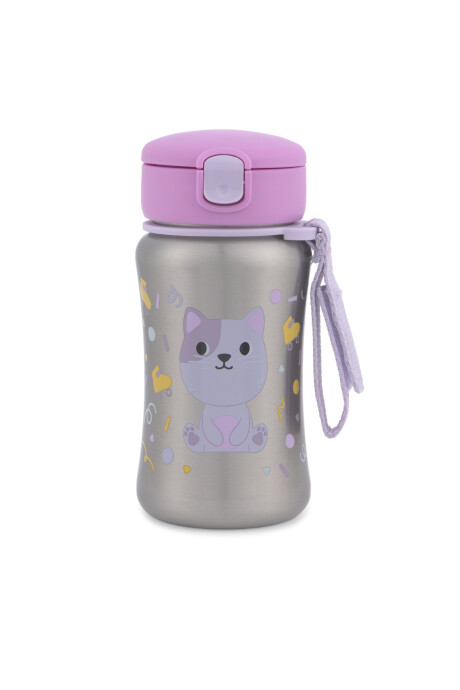 Botella de acero inoxidable con sorbito, diseño gato Botella de acero inoxidable con sorbito, diseño gato