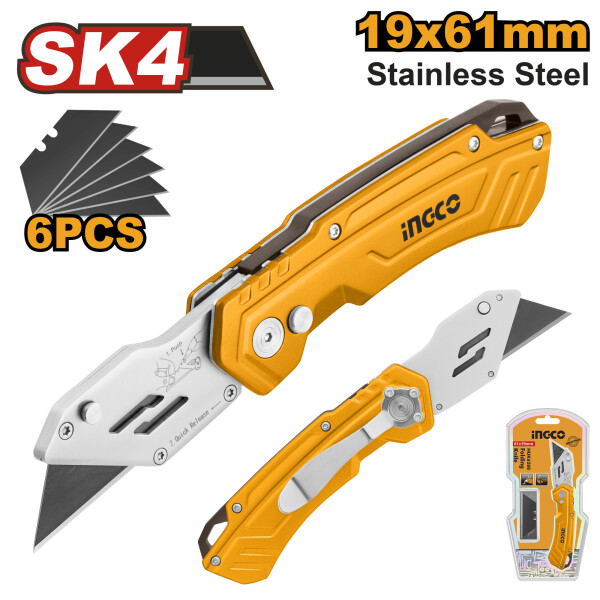 TRINCHETA CUCHILLO PLEGABLE 19X61MM C 6 REPUESTOS SK4 INGCO HUK6288 TRINCHETA CUCHILLO PLEGABLE 19X61MM C 6 REPUESTOS SK4 INGCO HUK6288