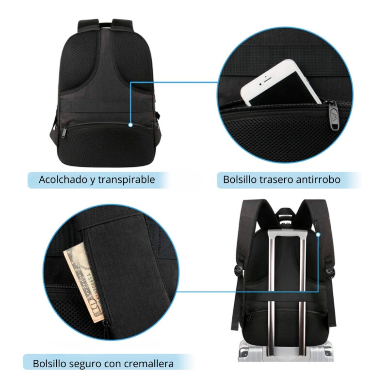 Mochila Expansible Viaje Urbana Porta Notebook Matein 1364 Negro
