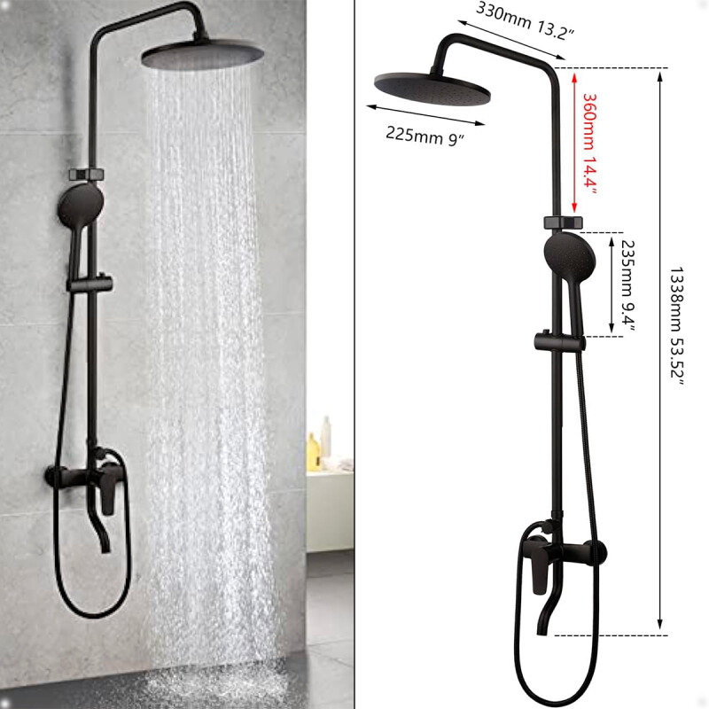 Barral De Ducha Con Teléfono de Ducha Cabezal Brazo Manguera y Monocomando Acero inoxidable Negro Barral De Ducha Con Teléfono de Ducha Cabezal Brazo Manguera y Monocomando Acero inoxidable Negro