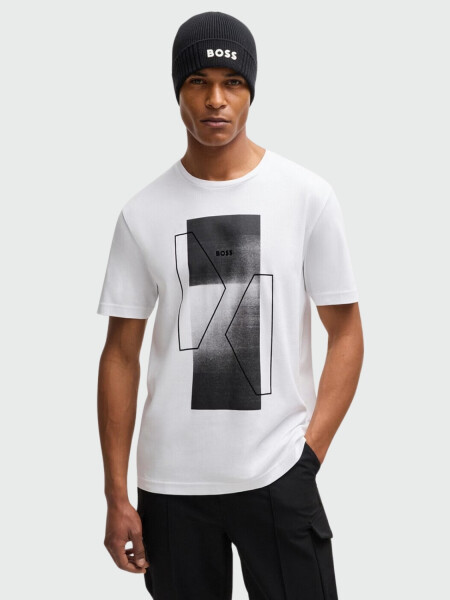 BOSS Camiseta de Algodón Interlock con Arte Estacional Blanco
