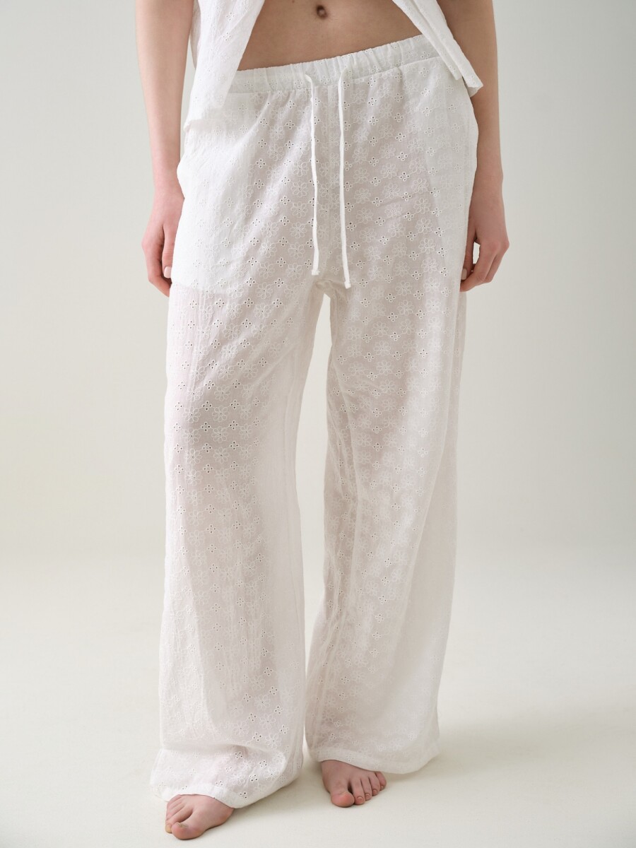 Pantalón Recto Broderie - Blanco 