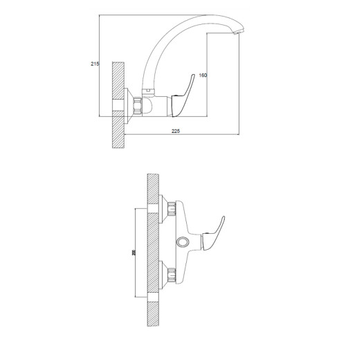 Griferia De Pared Cocina Monocomando Cromo Aqa 000