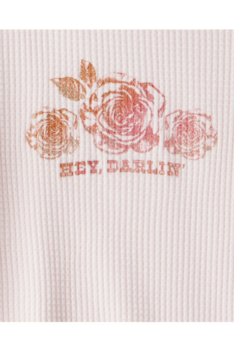 Remera de algodón térmico, rosada, estampa floral Sin color