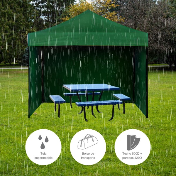 Gazebo Plegable con Paredes 3x3 Para Playa o Jardín Autoarmable Color Verde Gazebo Plegable con Paredes 3x3 Para Playa o Jardín Autoarmable Color Verde