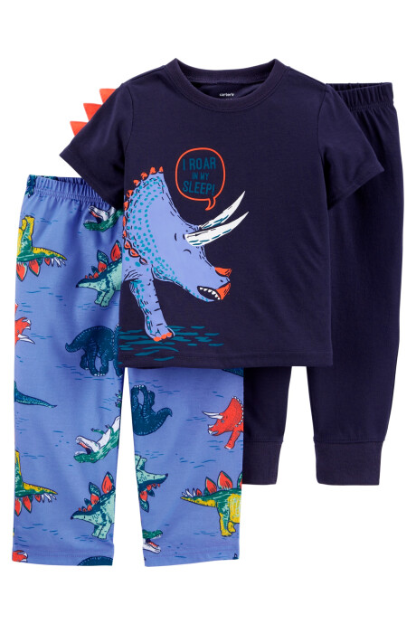 Pijama de Tres Piezas con Short, Pantalón y Remera Manga Corta Estampado Dinosaurio 0