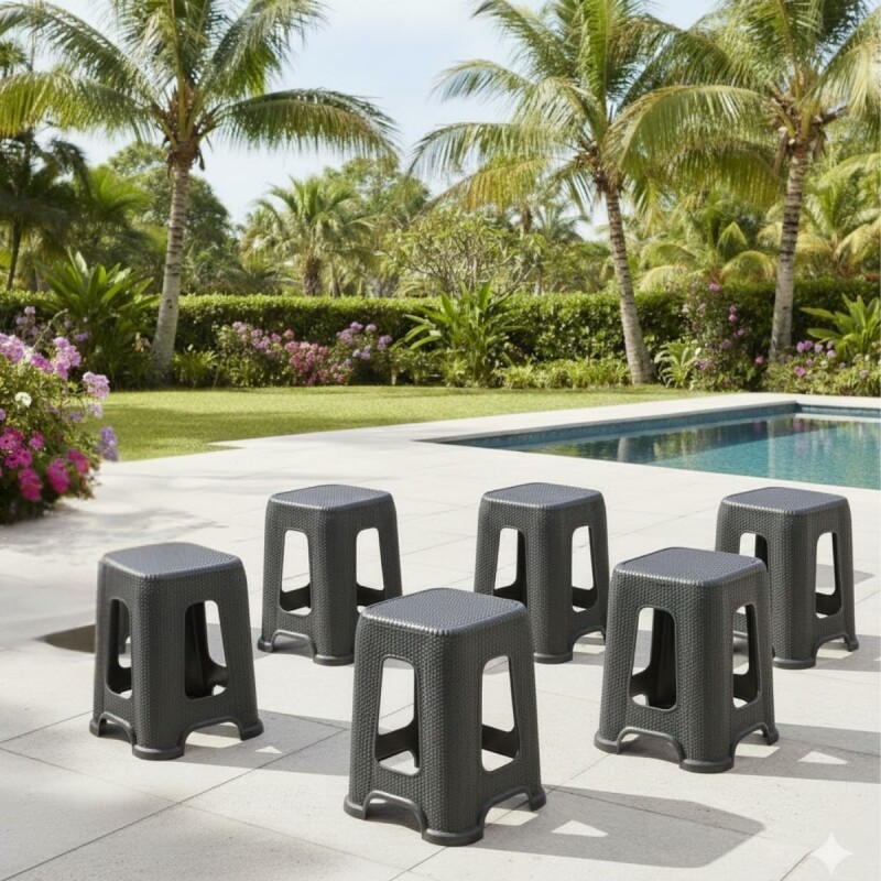 Set x6 Banquetas simil ratán GRIS OSCURO