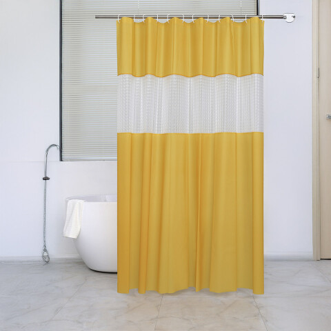 Cortina Baño con Transparencia Bukara con Argollas 180 x 180 cm MOSTAZA