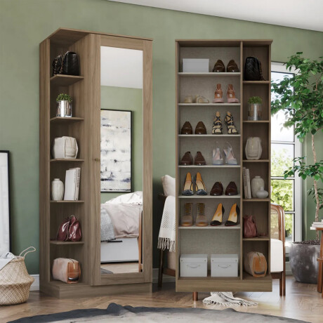 ROPERO 1 PUERTA GUARDARROPA ARMARIO PLACARD CLOSET CON ESPEJO Y ESTANTES COLOR MADERA CLARA