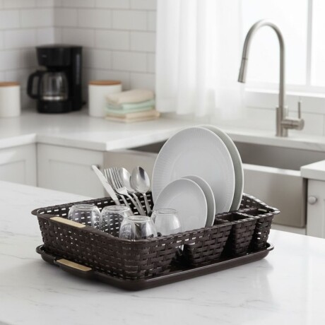 Escurridor de vajilla simil ratán MARRON